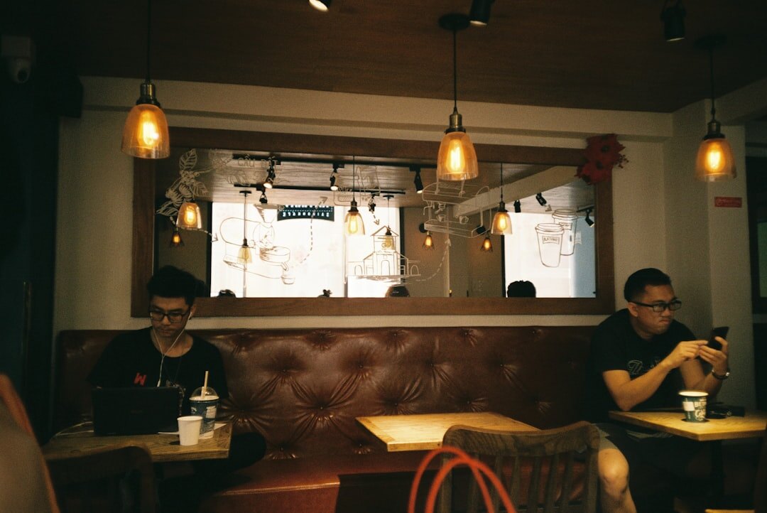 cozy cafe interior with people