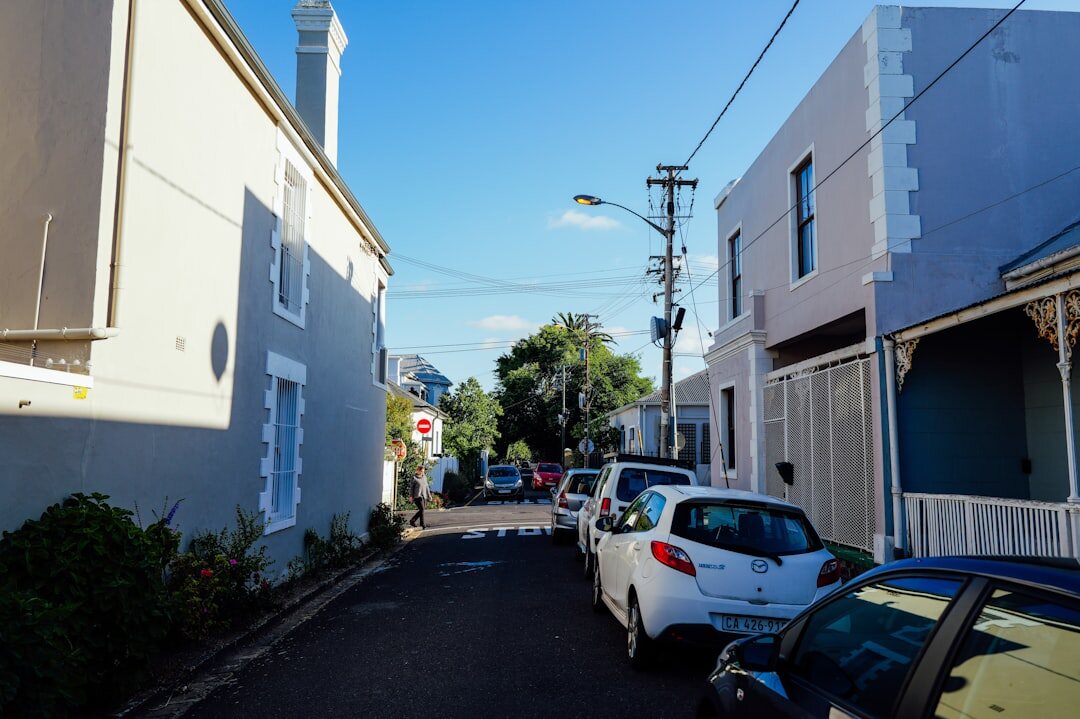 suburban street with shops